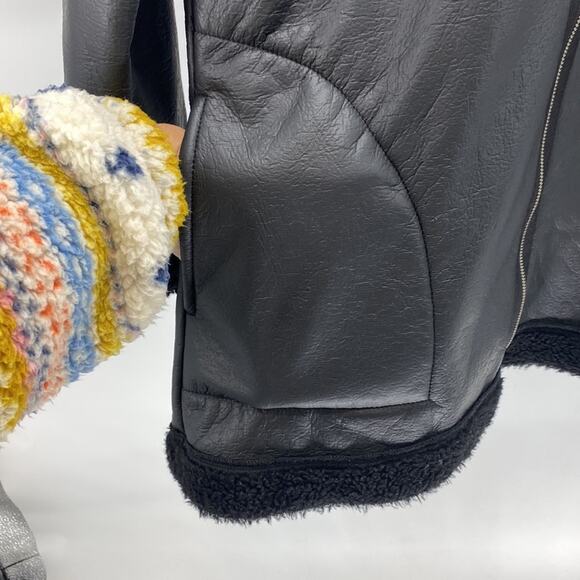 Bryn Walker faux leather fleece lined full zip hooded coat minimalist size S - Picture 3 of 8